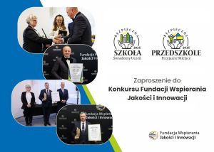 Zdjęcia laureatów i organizatorów, logotypy konkursu i fundacji.