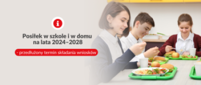 Grafika z nazwą programu oraz dziećmi jedzącymi posiłek.