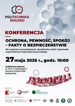 Plakat informacyjny konferencji "Ochrona, pewność, spokój – fakty o bezpieczeństwie" z logotypami organizatorów.