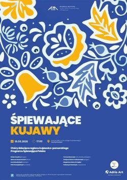 Plakat informacyjny koncertu z motywem haftu regionalnego.