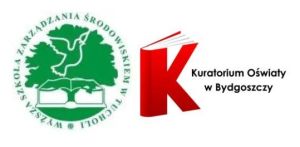 Logo Wyższej Szkoły Zarządzania Środowiskiem w Tucholi oraz Kuratorium Oświaty w Bydgoszczy.