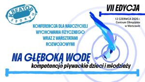 Plakat konferencji z motywami sportowymi.