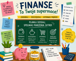 Kolorowa grafika nawiązująca do edukacji finansowej.
