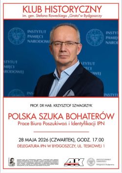 Portret prof. Krzysztofa Szwagrzyka na plakacie informacyjnym wykładu.