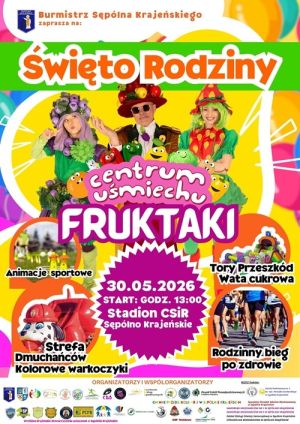 Kolorowy plakat z obrazkami, zdjęciami i informacjami o wydarzeniu.