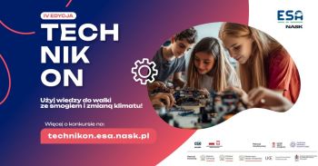Młodzież przy układach elektronicznych - plakat IV edycji Technikonu.