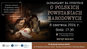 Ciemna grafika, która przedstawia martwego mężczyznę, a na nim orła, z prawej strony informacje o wydarzeniu.