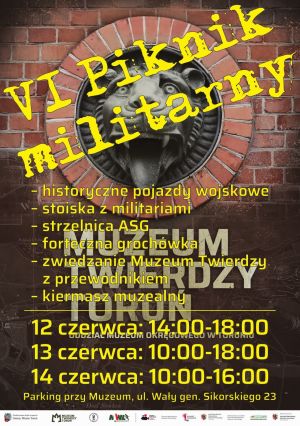 Plakat z tłem z czerwonych cegieł, z informacjami o wydarzeniu.