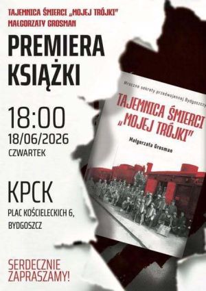 Okładka książki na plakacie premiery "Tajemnicy śmierci „mojej trójki".