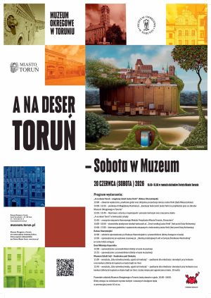 Plakat z obrazkami muzealnymi i informacjami o wydarzeniu.