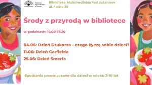 Plakat promujący cykl zajęć w Bibliotece Multimedialnej Pod Bażantem.