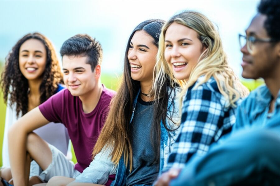 Uśmiechnięci młodzi ludzie z różnych krajów.