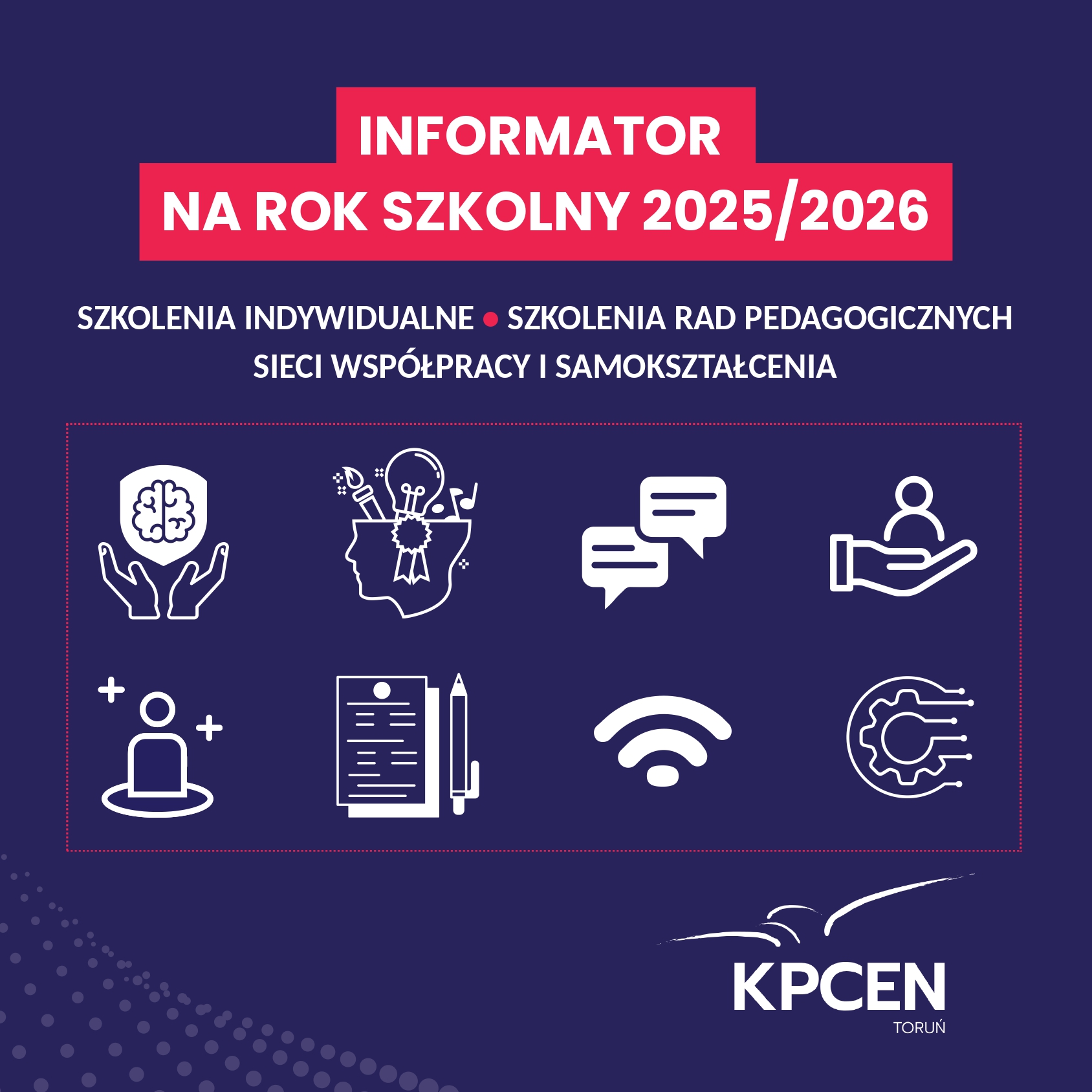 Grafika dekoracyjna dotycząca nowej oferty KPCEN w Toruniu.