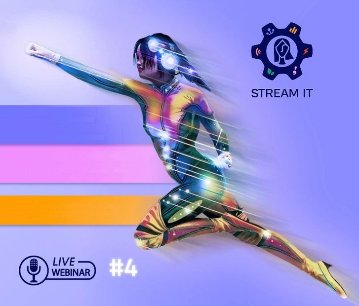 Komiksowa postać superbohaterki i logotyp STREAM IT.