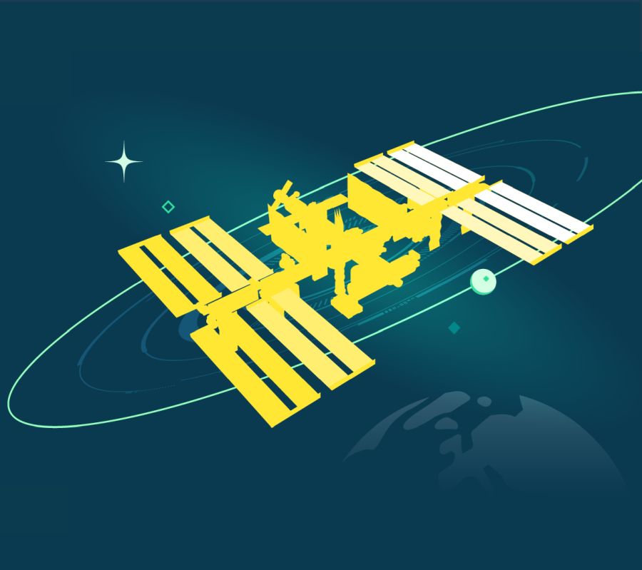 Stacja kosmiczna na tle Ziemi.