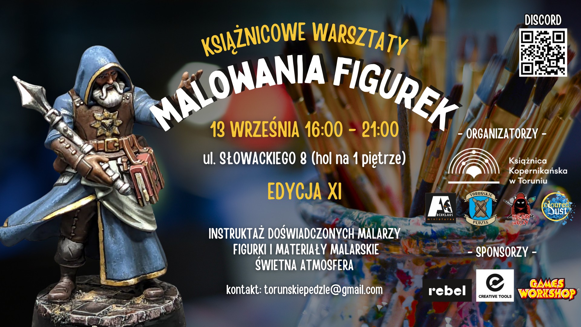 Plakat promujący XI Książnicowe Warsztaty Malowania Figurek.