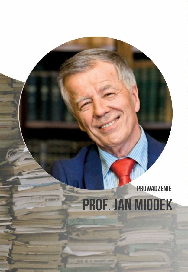 Wizerunek uśmiechniętego prelegenta prof. Jana Miodka.