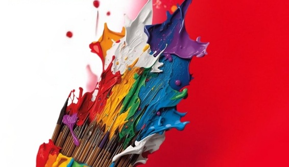 Kolorowy pędzel na tle barw narodowych.