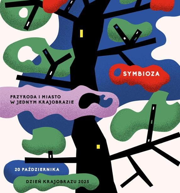 Stylizowane drzewo na plakacie promującym obchody Dnia Krajobrazu.