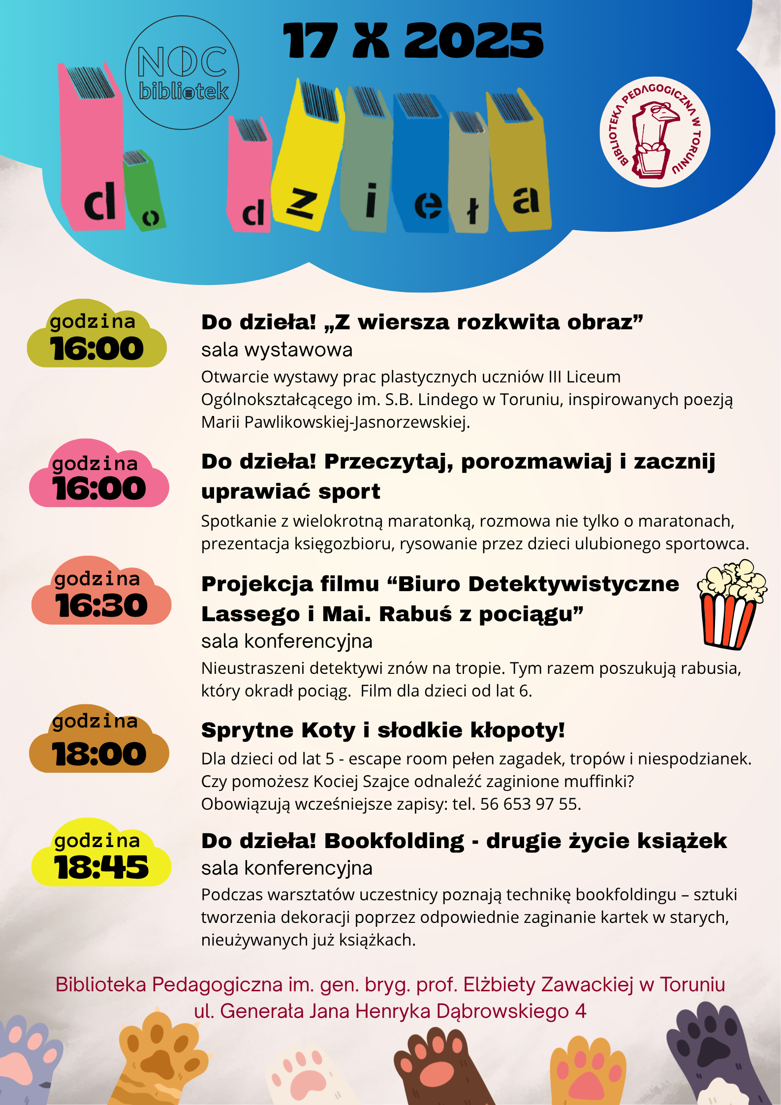 Plakat promujący Noc Bibliotek w Bibliotece Pedagogicznej w Toruniu