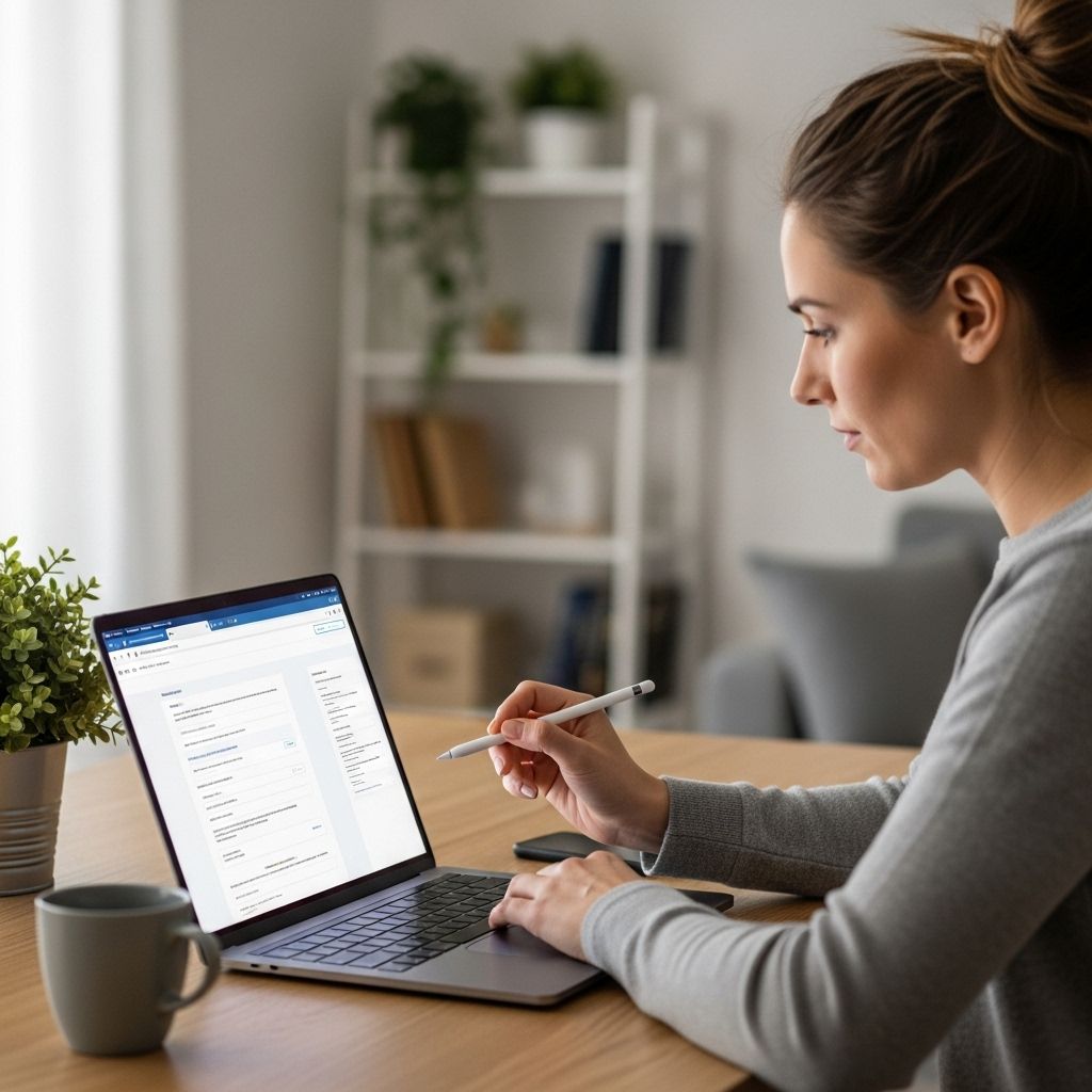 Kobieta wypełnia ankietę online.