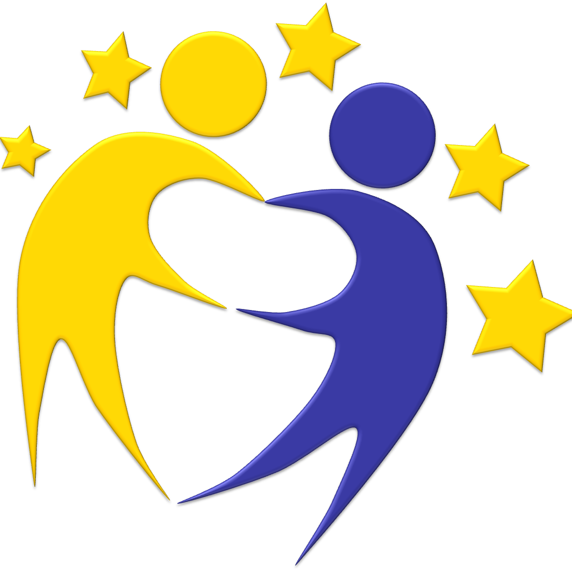 Logo eTwinning - dwie postaci trzymające się za ręce otoczone gwiazdami.