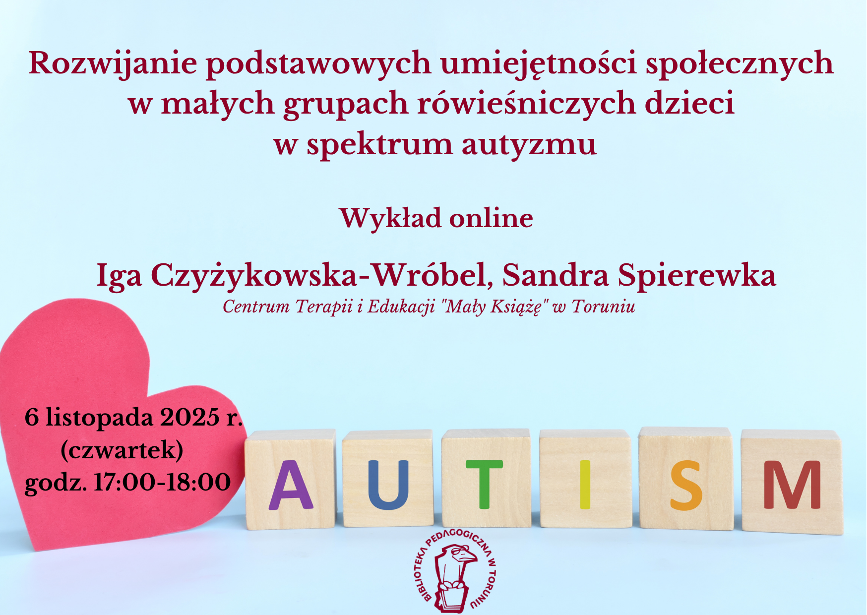 Grafika promująca wydarzenie z informacjami o nim oraz napisem Autism, motywem serca i logo organizatora.