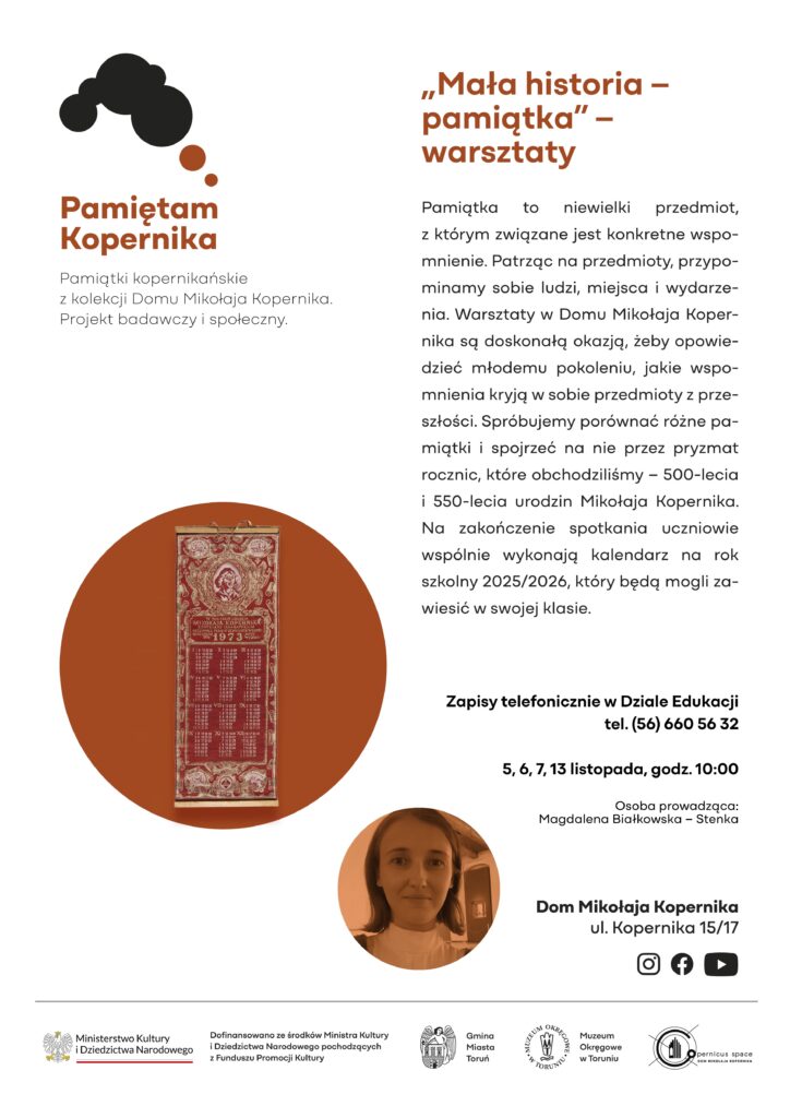 Plakat promujący warsztaty w Muzeum Okręgowym w Toruniu.