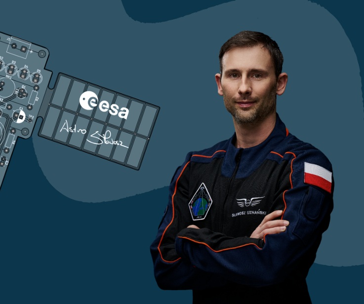 Sztuczny satelita i astronauta Sławosz Uznański-Wisniewski.