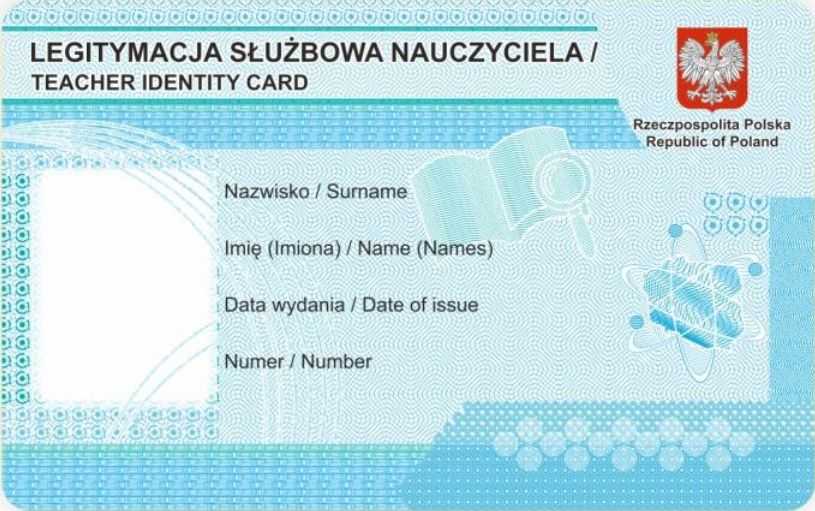 Wzór legitymacji służbowej nauczyciela.