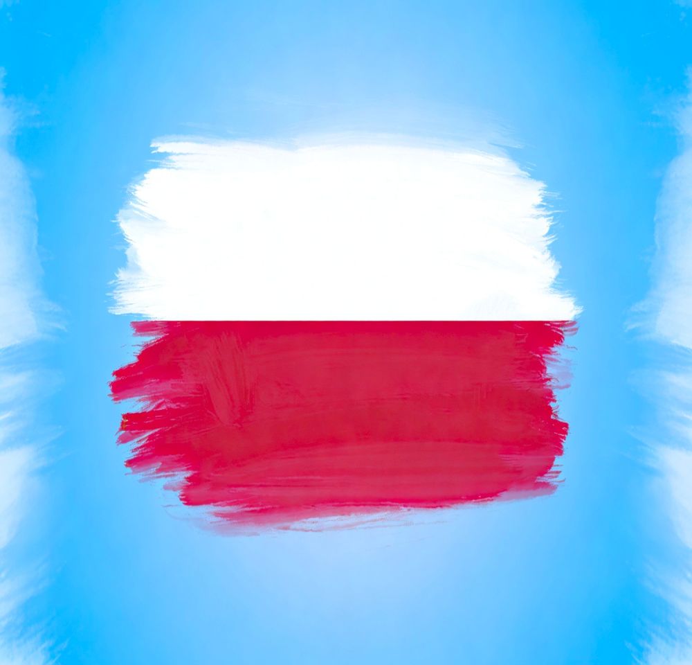 Polskie barwy narodowe na stylizowanej fladze.