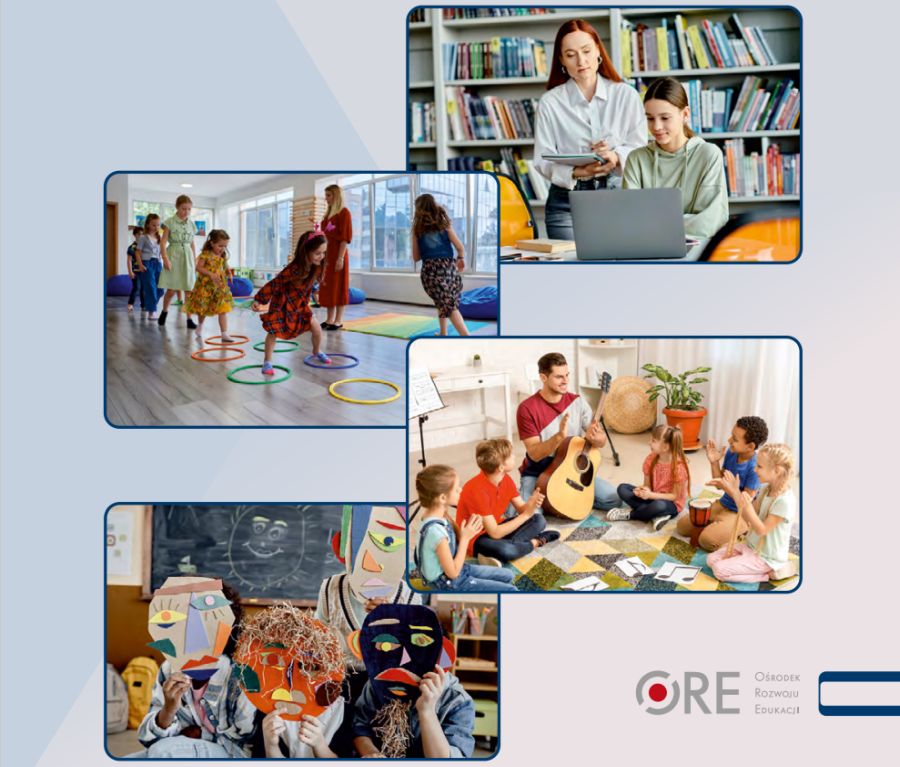 Różnorodne aktywności dzieci w szkole - kolaż zdjęć.