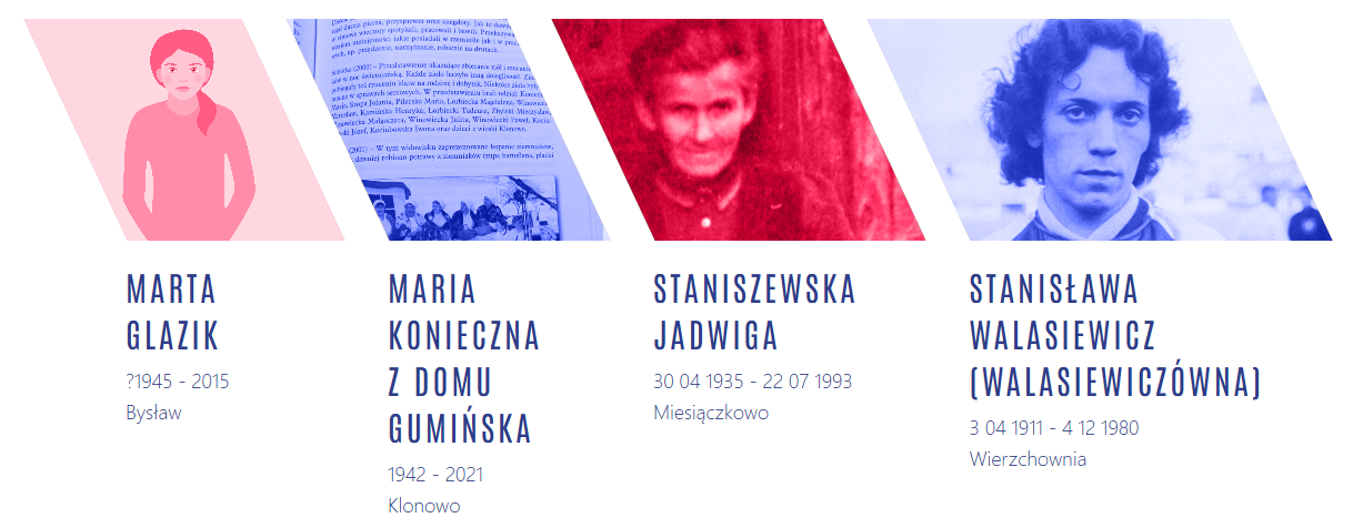  Strona internetowa cyfrowego archiwum Budowniczki ze zdjęciami działaczek oraz logo - kobiety tworzące ludzką wieżę.