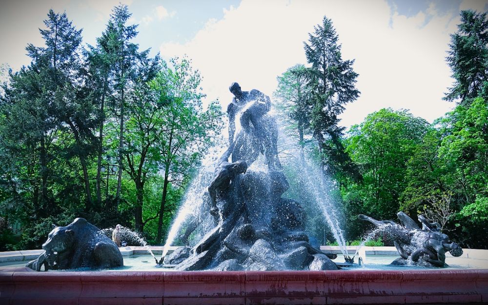 Widok na park i fontannę 
