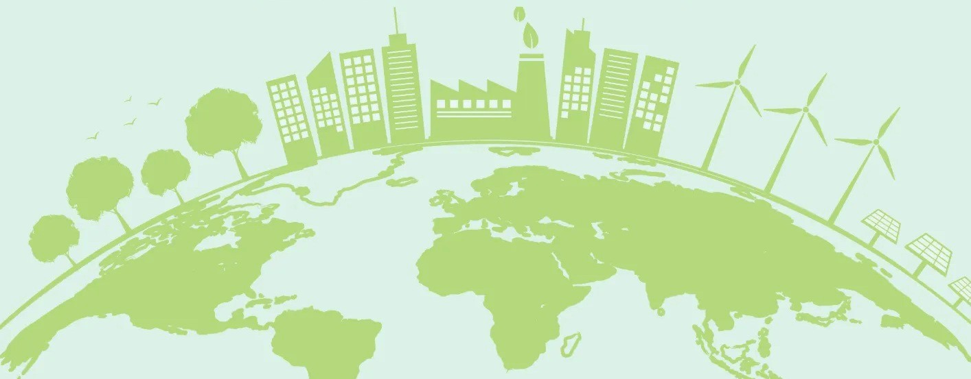 Glob z elementami przyrody i cywilizacji przemysłowej.