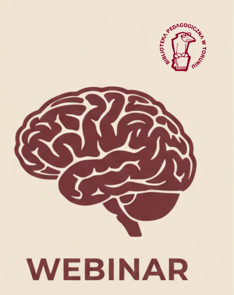 Grafika promująca wykład z motywem mózgu i logo.