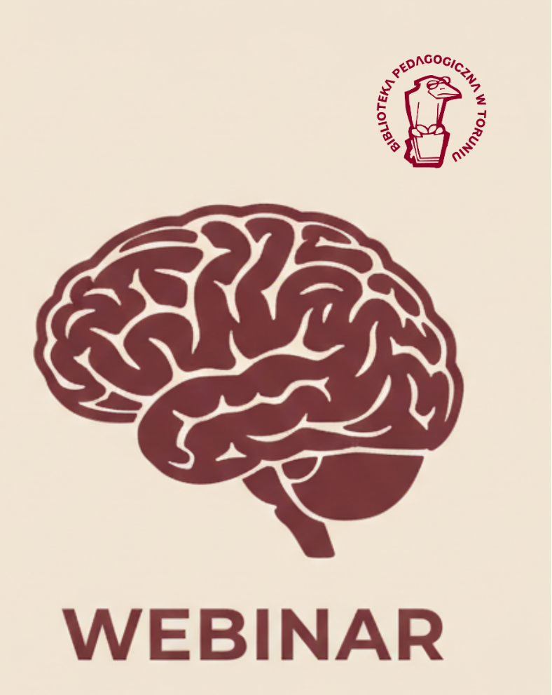 Grafika promująca wykład z motywem mózgu i logo.