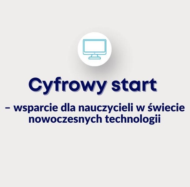 Grafika z nazwą projektu, laptopami, tabletami oraz ikonami systemowymi.