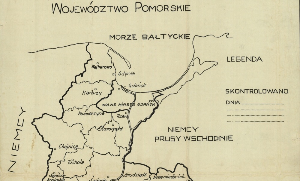 Stara mapa województwa pomorskiego.
