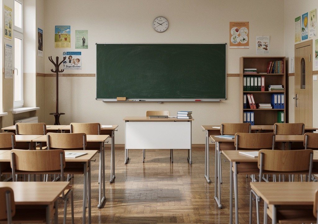 Pusta klasa szkolna.