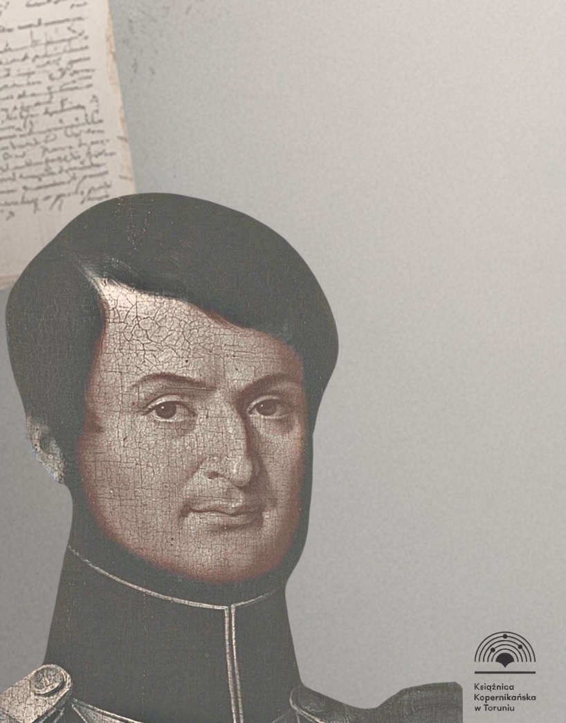 Portret mężczyzny, z prawej strony logo Książnicy Kopernikańskiej.