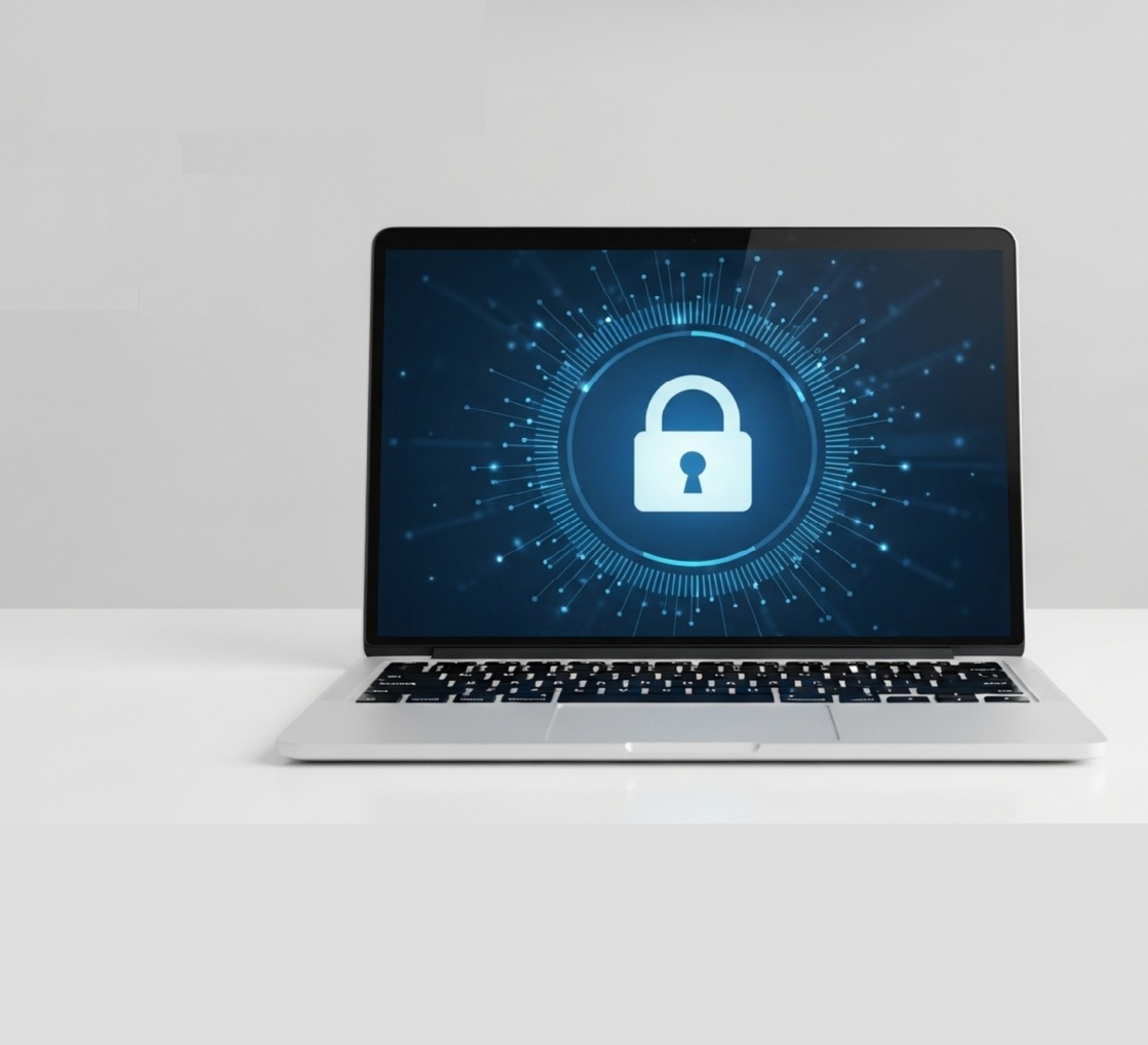 Zamknięta kłódka na ekranie laptopa symbolizująca bezpieczeństwo cyfrowe.