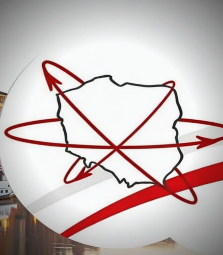 Logo z mapą konturową Polski i barwami narodowymi.