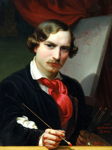 Mężczyzna z piórem w dłoni.