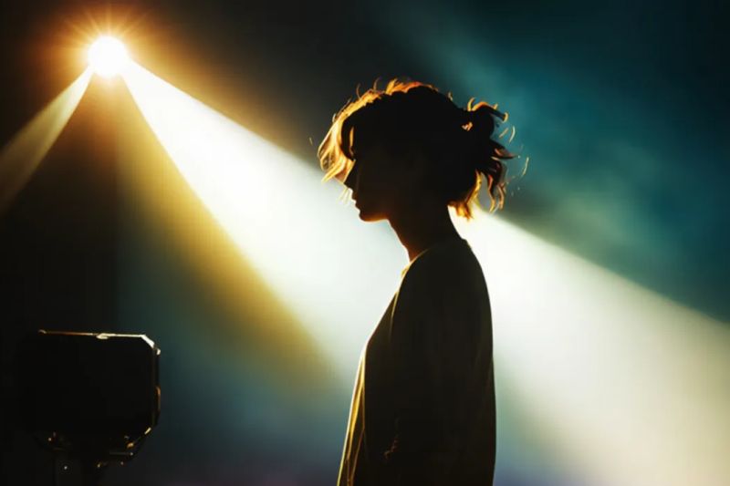 Kobieta w świetle reflektora scenicznego.