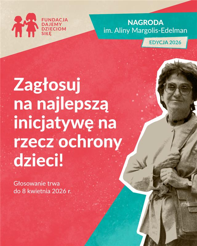 Kolorowy plakat zachęcający do głosowania, po prawej stronie kobieta w okularach. 