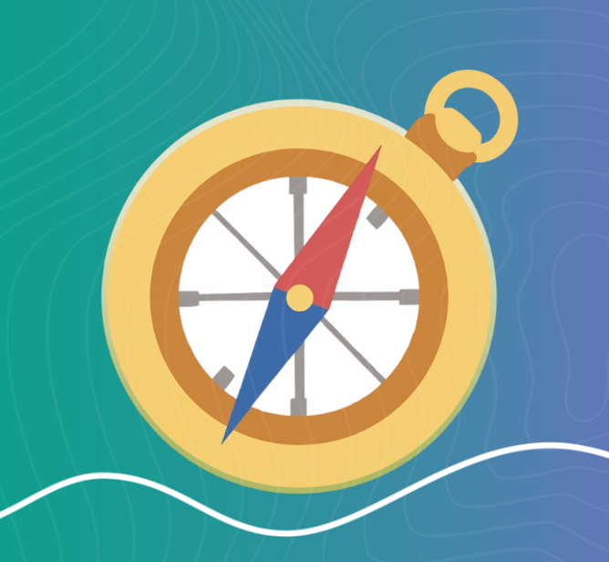 Plakat promujący akcję z motywem kompasu.