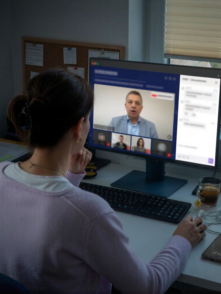 Kobieta uczestniczy w webinarium.