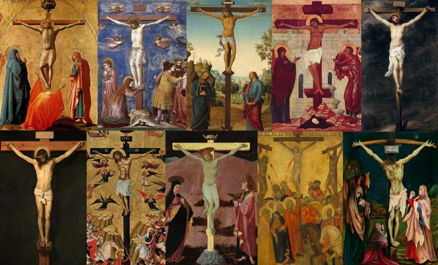 Jezus na krzyżu na różnych obrazach.