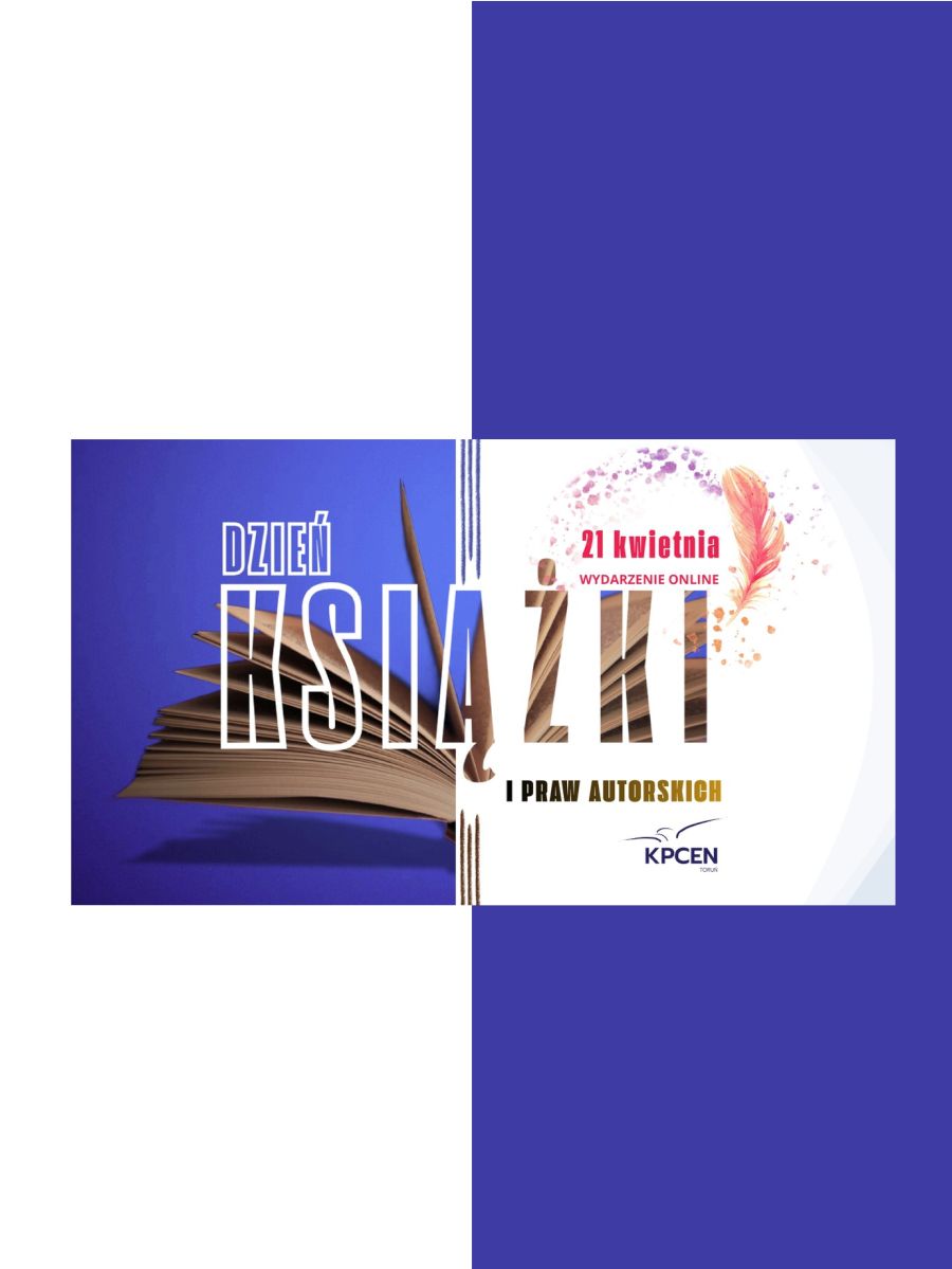 Plakat Dnia Książki i Praw Autorskich z motywem książki i pióra gęsiego.